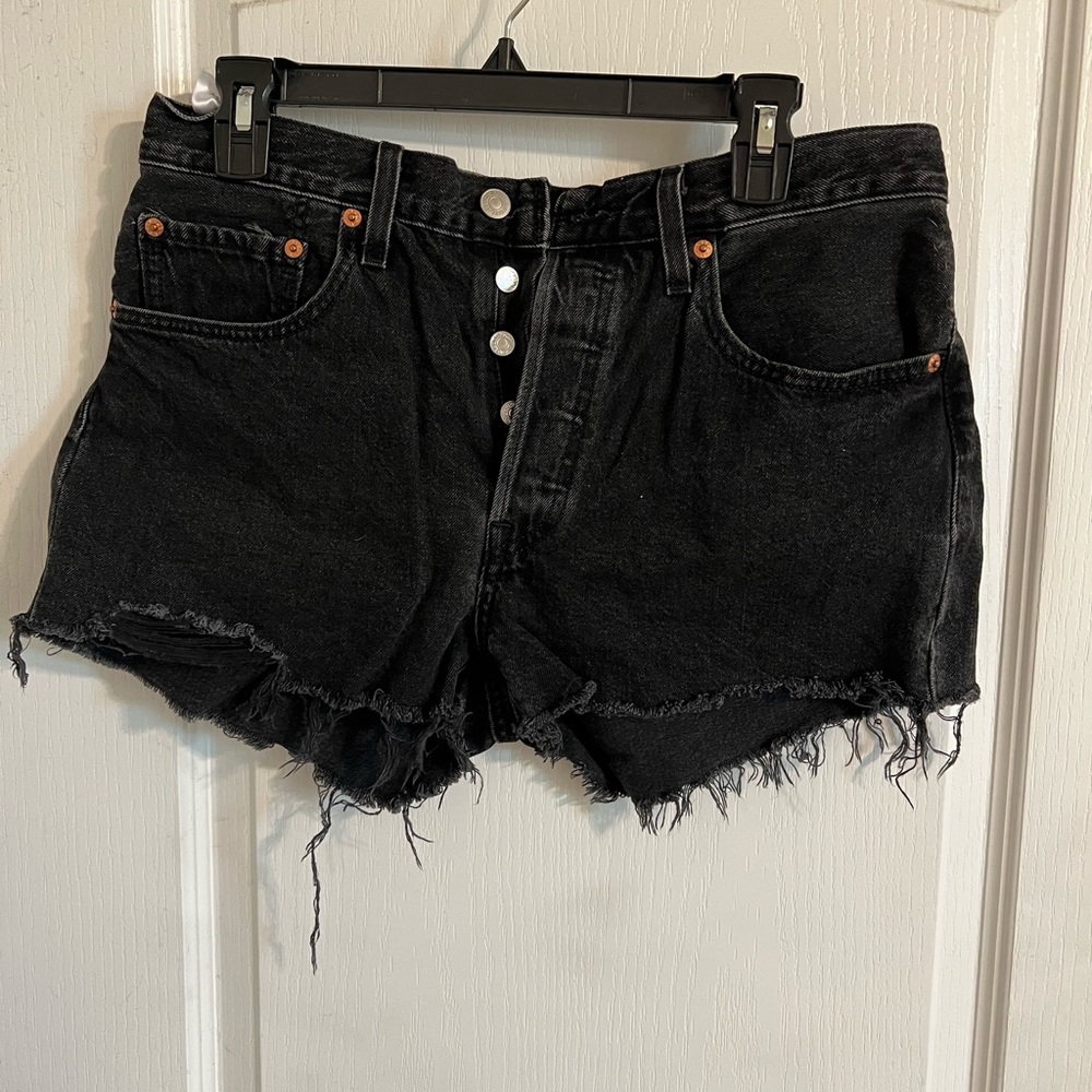 Levi black jean shorts sz 30 high waist buttonfly